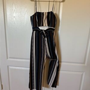 Striped Jumpsuit with Tie Waist